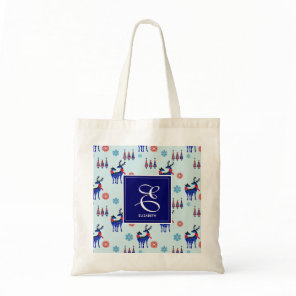 Deer, Christmas Trees, & Snowflakes with Monogram Tote Bag