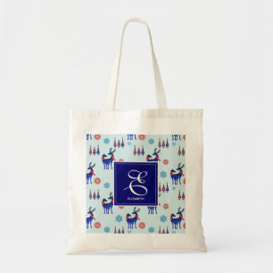 Deer, Christmas Trees, & Snowflakes with Monogram Tote Bag