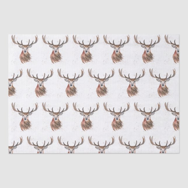 Deer Christmas watercolor Pattern Woodland Brown  Tissue Paper (Front)