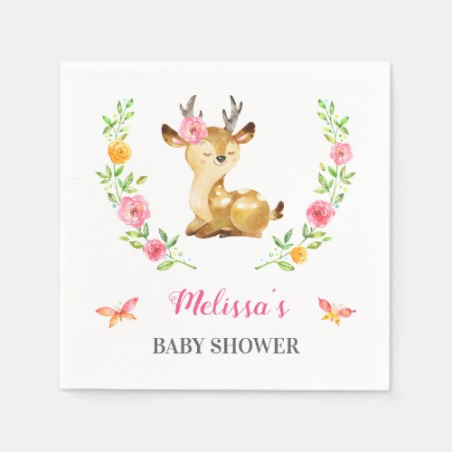 Deer Colorful Floral Baby Girl Shower Doe Sprinkle Napkins