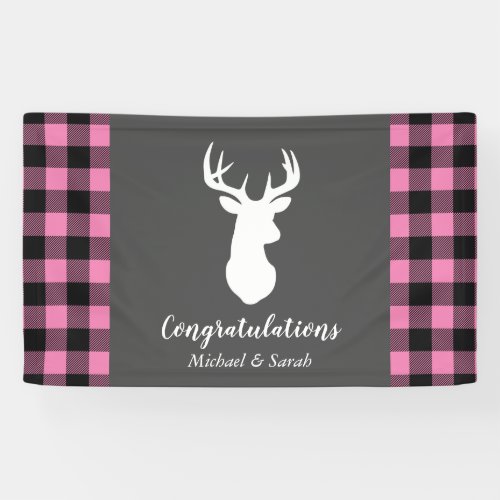 Deer Country Baby Shower Girl Pink Plaid Banner