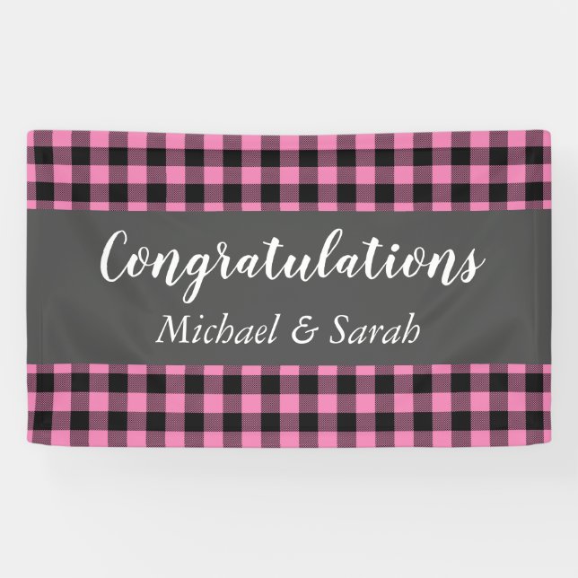 Deer Country Baby Shower Girl Pink Plaid Banner (Horizontal)