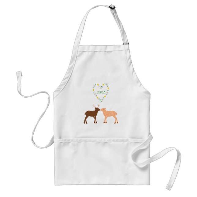 Deer Couple and Daisy Heart Custom Adult Apron (Front)