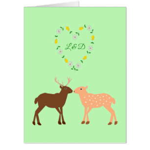 Deer Couple and Daisy Heart Custom Anniversary Card