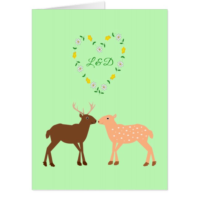 Deer Couple and Daisy Heart Custom Anniversary Card (Front)