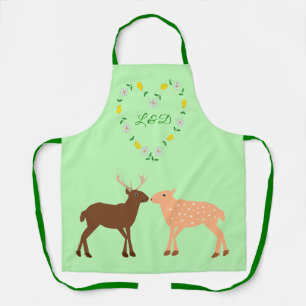 Deer Couple and Daisy Heart Custom Apron