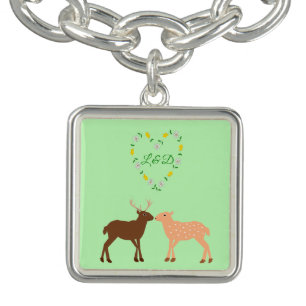Deer Couple and Daisy Heart Custom Bracelet