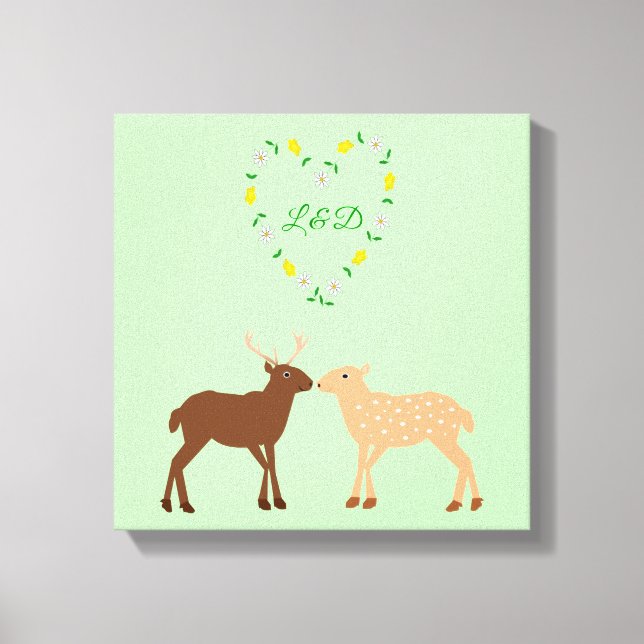 Deer Couple and Daisy Heart Custom Canvas Print (Front)