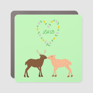 Deer Couple and Daisy Heart Custom Car Magnet