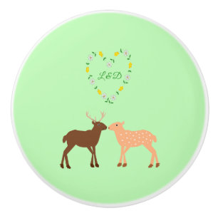 Deer Couple and Daisy Heart Custom Ceramic Knob
