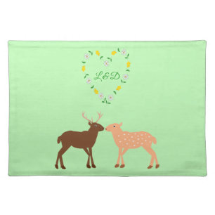 Deer Couple and Daisy Heart Custom Cloth Placemat