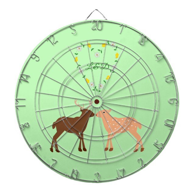 Deer Couple and Daisy Heart Custom Dart Board (Front)