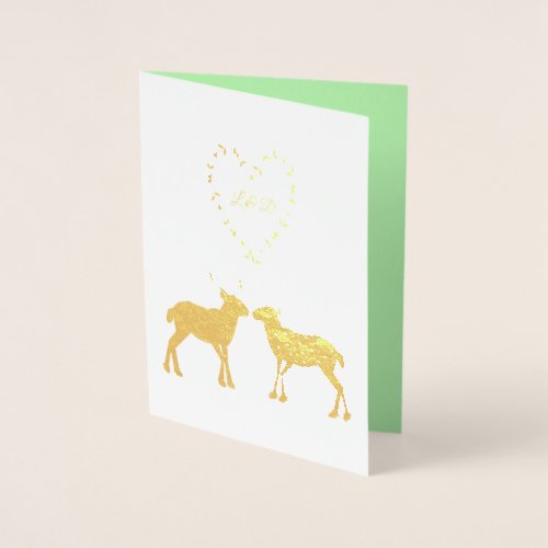 Deer Couple and Daisy Heart Custom Foil Card