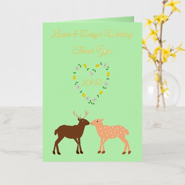 Deer Couple and Daisy Heart Custom Foil Greeting Card (Yellow Flower)