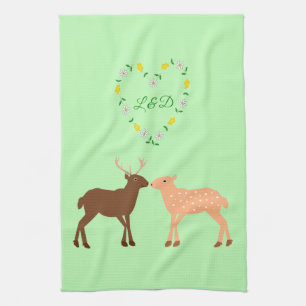 Deer Couple and Daisy Heart Custom Kitchen Towel
