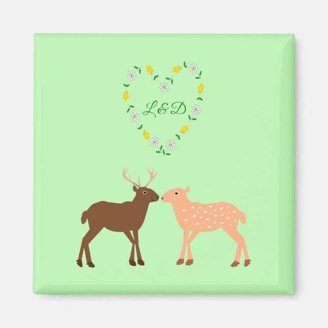 Deer Couple and Daisy Heart Custom Magnet (Front)