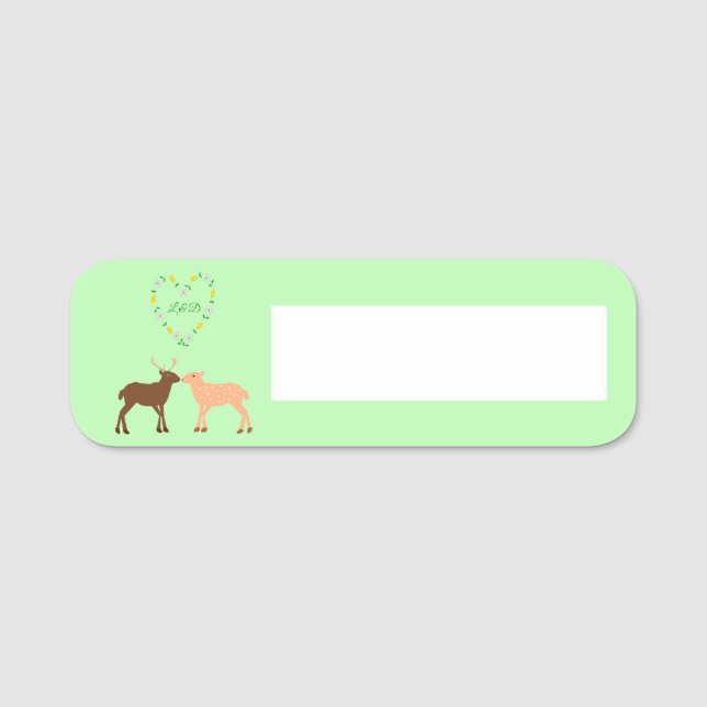 Deer Couple and Daisy Heart Custom Name Tag (Front)