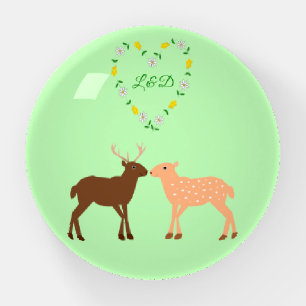 Deer Couple and Daisy Heart Custom Paperweight