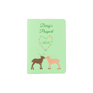 Deer Couple and Daisy Heart Custom Passport Holder