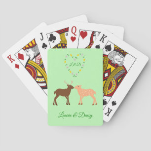 Deer Couple and Daisy Heart Custom Poker Cards