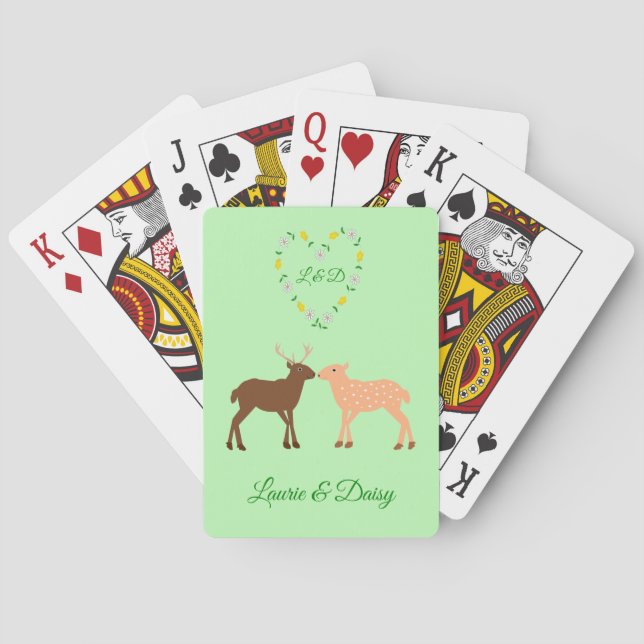 Deer Couple and Daisy Heart Custom Poker Cards (Back)