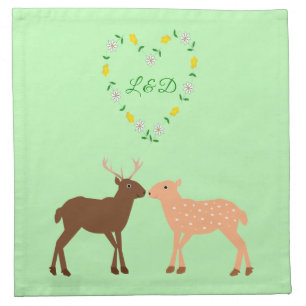 Deer Couple and Daisy Heart Custom Wedding Cloth Napkin