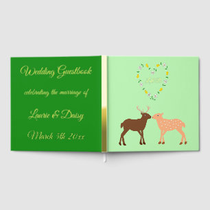 Deer Couple and Daisy Heart Custom Wedding Foil Guest Book