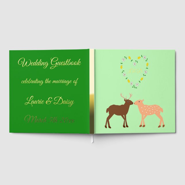 Deer Couple and Daisy Heart Custom Wedding Foil Guest Book (Full)
