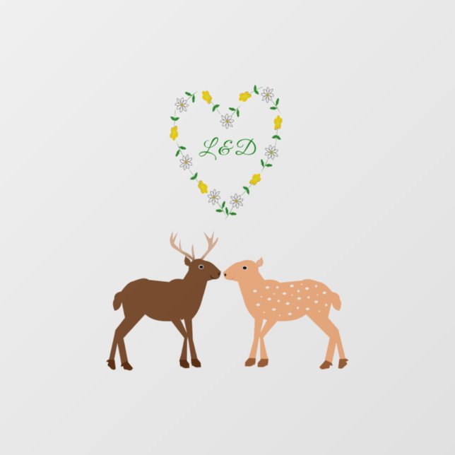 Deer Couple and Daisy Heart Custom Window Cling (Sheet)