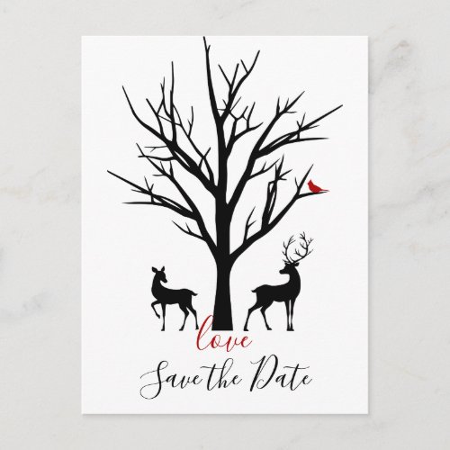 Deer Couple in Love Winter Save the Date Wedding Announcement Postcard