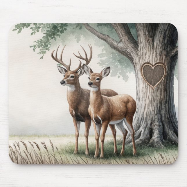 Deer Couple With Tree Heart Mouse Pad (Front)