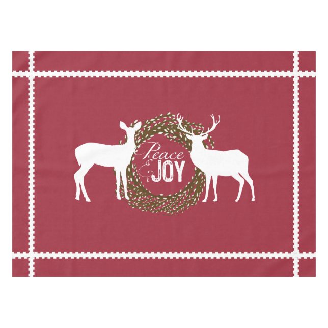 Deer Cranberry Red Peace Joy  Wreath Tablecloth (Front (Horizontal))