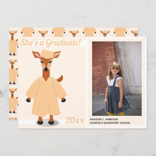 Deer Cream Peach Graduation Photo Announcement