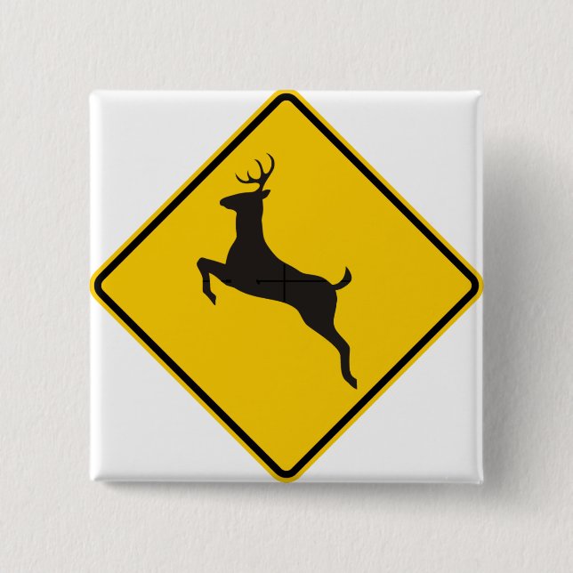 Deer Crossing Highway Sign Pinback Button (Front)