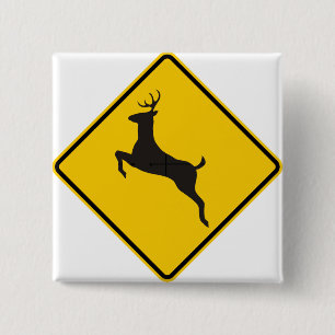 Deer Crossing Highway Sign Pinback Button