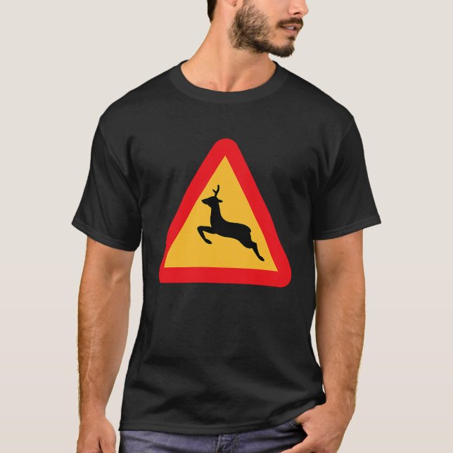 Deer Crossing Road Sign T-Shirt (Front)