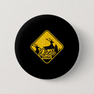 Deer Crossing Sign Christmas Xing Reindeer Funny M Button