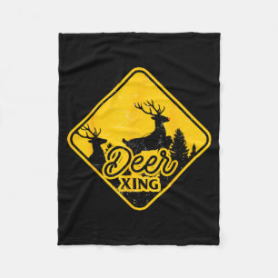 Deer Crossing Sign Christmas Xing Reindeer Funny M Fleece Blanket