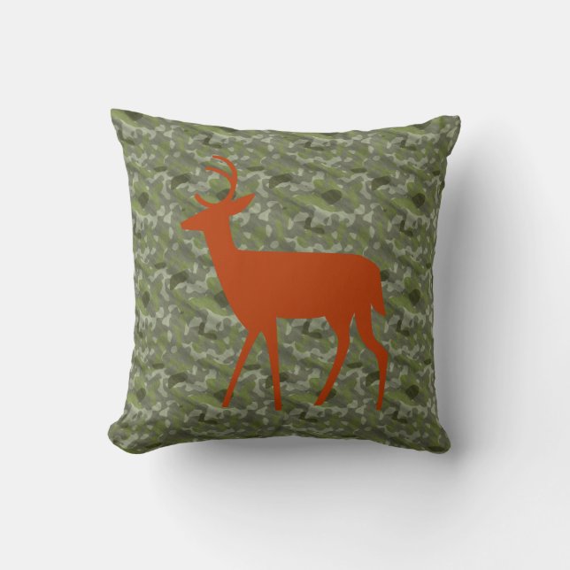 Deer Crossing Silhouette On Camo Throw Pillow (Front)