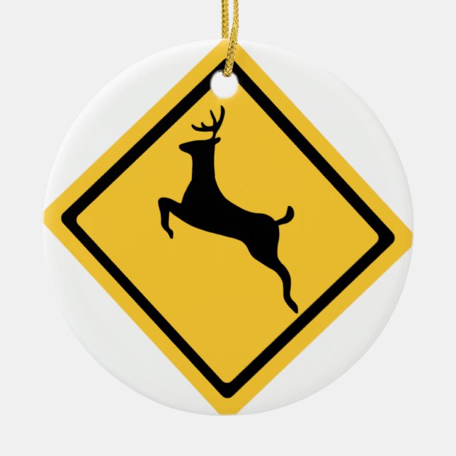 Deer Crossing Symbol Ceramic Ornament (Front)