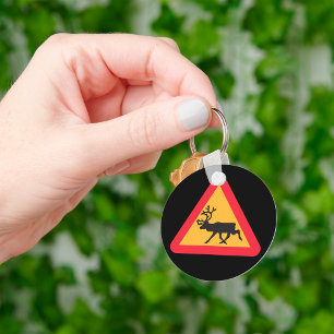 Deer Crossing Traffic Sign Outdoor Nature Lover Keychain