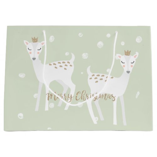 Deer _ Cute Sage Green Christmas Gift Bag