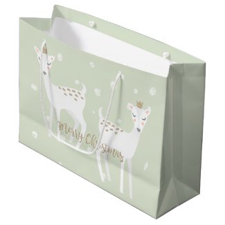 Deer - Cute Sage Green Christmas Gift Bag