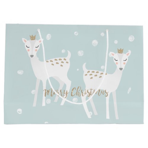 Deer _ Cute Soft Blue Christmas Gift Bag