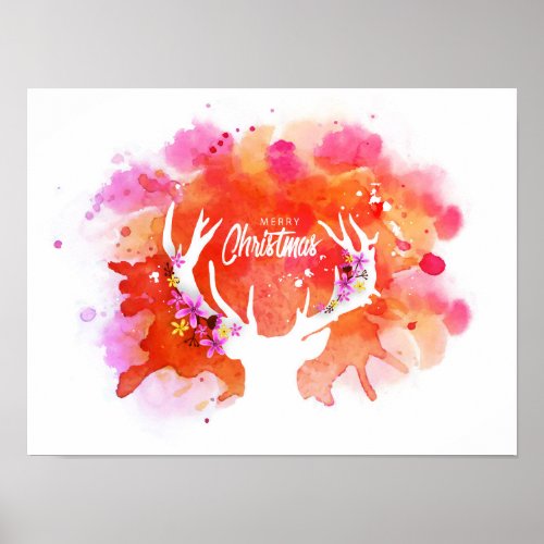 Deer Delight Christmas Watercolour Boho Poster