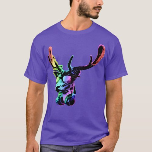 Deer DJ Neon Cool and Funny Music Animal With Sung T_Shirt