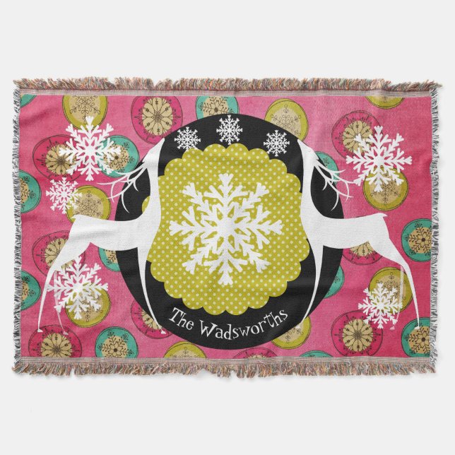 Deer Dots and Snowflake Orbs Holiday Throw Throw Blanket (Front)
