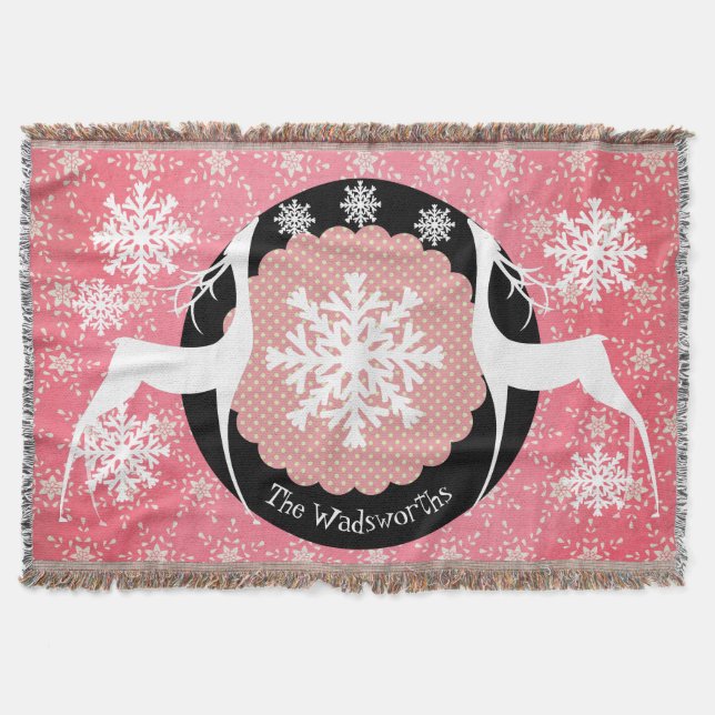 Deer Dots and Snowflakes Holiday Throw Throw Blanket (Front)