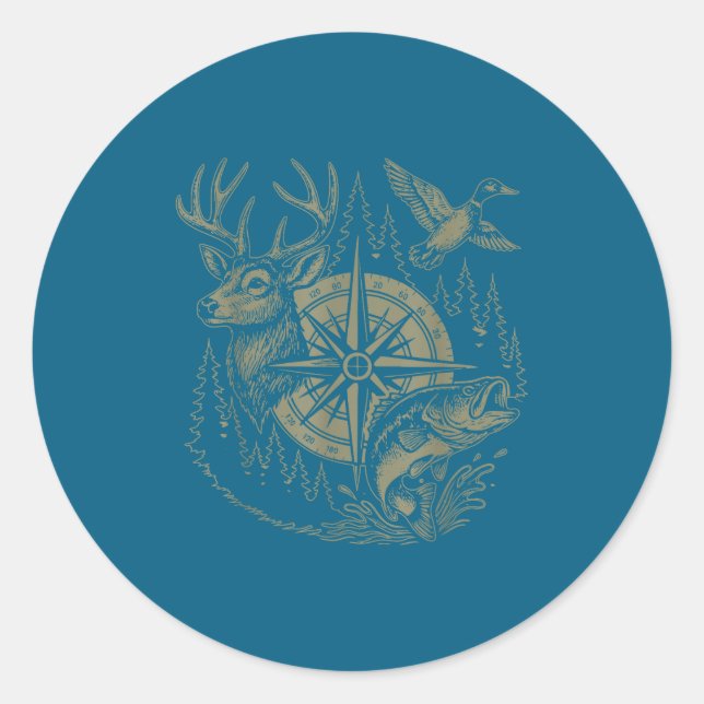 Deer Duck Fishing Hunting Solves Most Of My Proble Classic Round Sticker (Front)