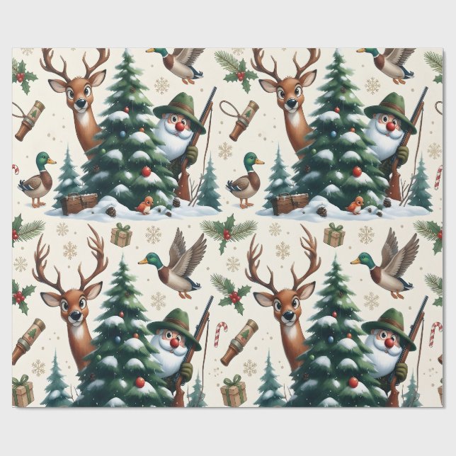 Deer, Ducks & Hunter Wrapping Paper (Flat)